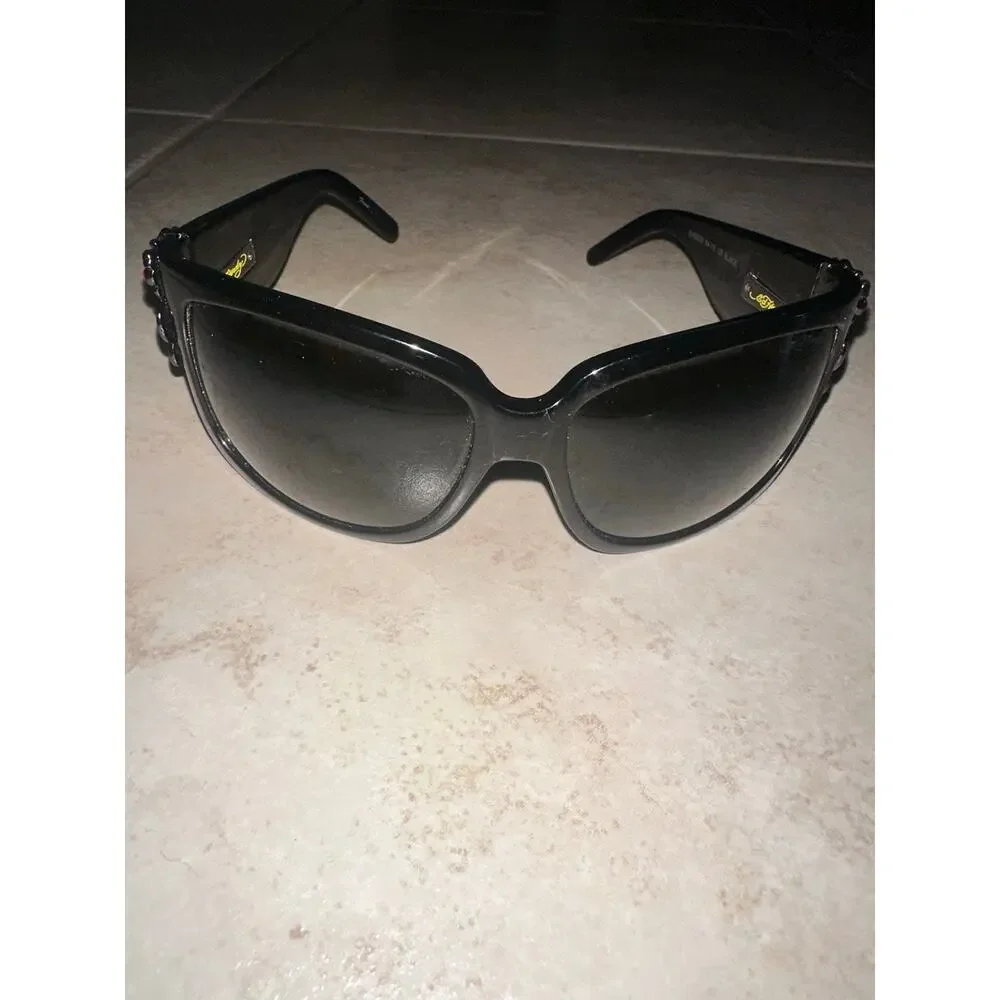 Ed Hardy EHS025 Black Dragon Rhinestone Sunglasses Y2K Vintage 64-15-120